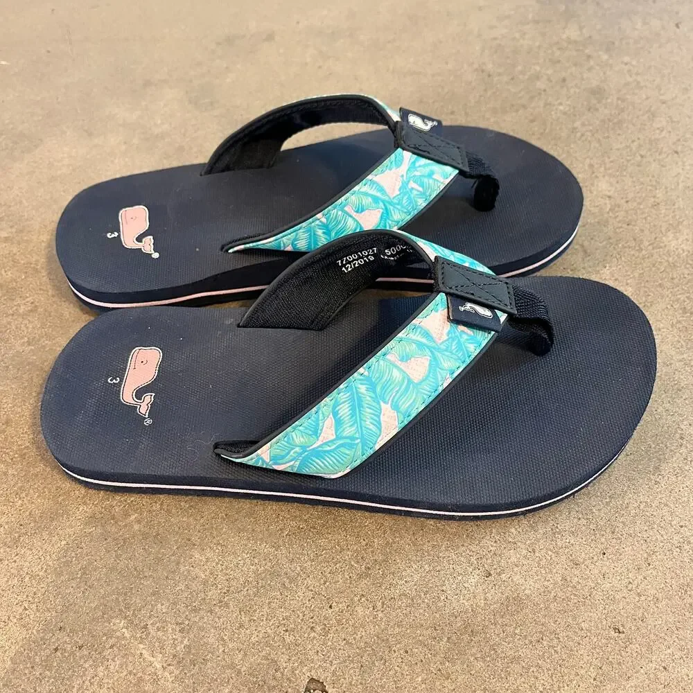 Vineyard Vines Tropical Teal Blue boys flip flop sandals size 3 shoes swimwear